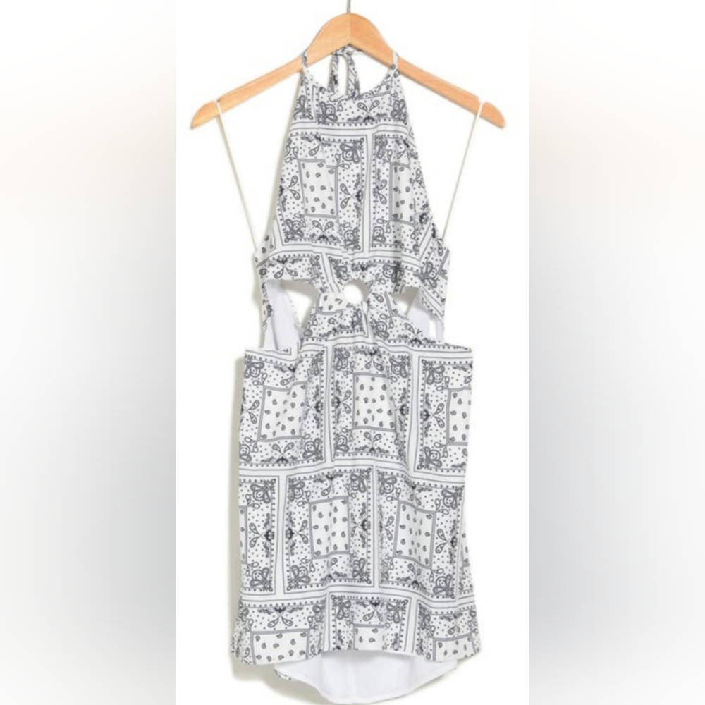 Elodie Mini Dress Halter In White Bandana Medium NWT